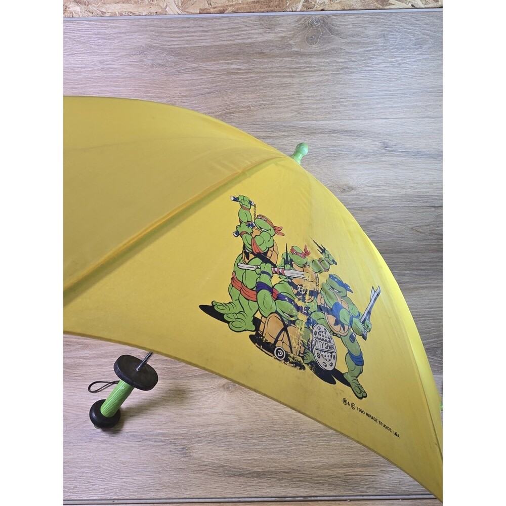 1990 Teenage Mutant Ninja Turtles Yellow Kid's Umbrella Raphael Handle 90s *READ